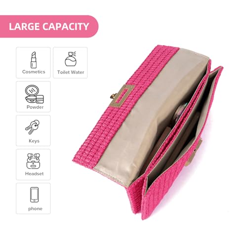 Carfond Straw Chain Clutch Purses for Women Ladies Woven Envelope Handbag Shoulder/Crossbody Beach Bag for Holidays Photos Party Rose by Carfond - Used condition - Image 3