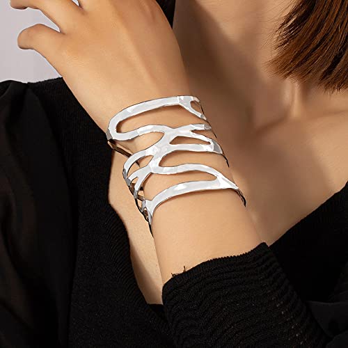 Zlatomu Gioielli da Polso Stile Punk per Donna, Avvolgimento Irregolare Geometrico Braccialetti Regolabili Aperti Irregolari per Donna, Bracciale A Mano Larga Esagerata per Donna, Bianco Zlatomu Gioielli da Polso Stile Punk per Donna, Avvolgimento Irregolare Geometrico Braccialetti Regolabili Aperti Irregolari per Donna, Bracciale A Mano Larga Esagerata per Donna, Bianco