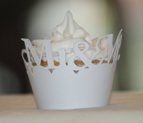 All About Details White Mr & Mrs Cupcake Wrappers, Set of 12