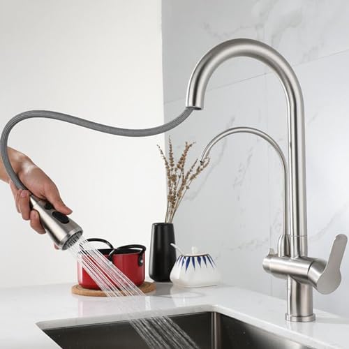 Robinet de cuisine 3 voies extractible en acier inoxydable haut de gamme