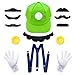 Produktbild Grün Mütze, Luigi Kostüm mit Mütze, Gurt Weißen Handschuhe und Bart, KarnevalCosplay Kostüm für Kinder Erwachsene Damen