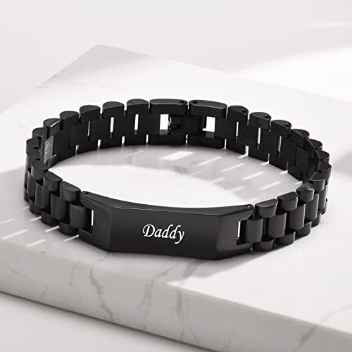 Mprainbow Father's Day To Dad Bracelet - Stainless Steel Masculine Watch Band Link Bracelets, Christmas Birthday Gift From Daughter Son Chain Bangle Jewelry For Men Stepdad Daddy #TOP4