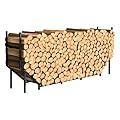 Ebeneze 5.9ft Firewood Rack Holder, Outdoor Indoor Heavy Duty Metal Wood Stand, Adjustable Stacker Fireplace Lumber Organizer, Bottom Widening for Deck Patio Logs Storage Carrier Tool, Black