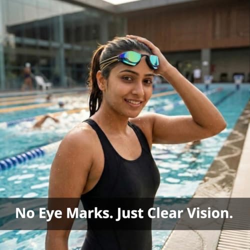 Image of BURNLAB Mirrored Lens Swimming Goggles for Pool and Outdoor Swimming, Adjustable Fit, Men & Women (black and gold)