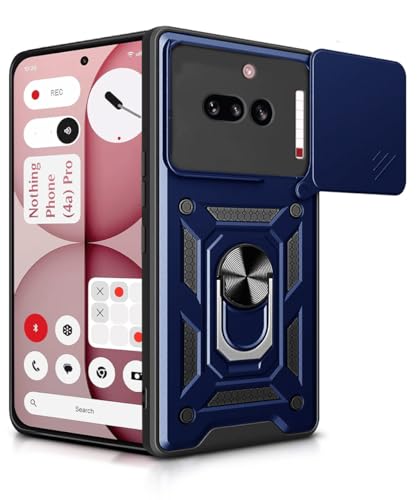 Image of WOW IMAGINE Tough Armor Bumper Mobile Back Case for Nothing Phone 4A | Sliding Camera Cover | Shock Proof 360 Protection | Hybrid PC + TPU | Ring Holder with Kickstand - Blue
