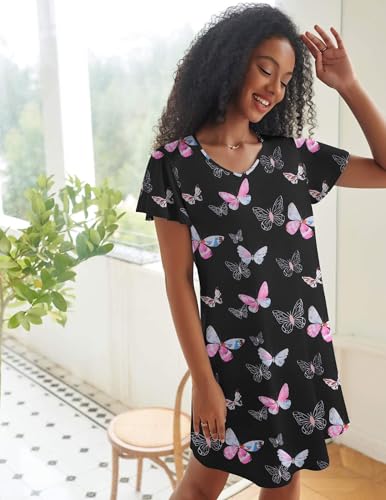 Image of Ekouaer 2 Pack Nightgowns for Women Short Sleeve Nightshirt Soft Sleepdress