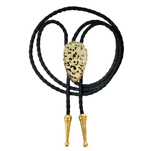 Image of Daisy Del Sol Gemstone Bolo Tie Braided Vegan Faux Leather Natural Stone Gold Handmade Necklace Adjustable Boho Western Jewelry