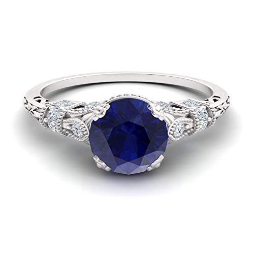 Diamondere Natural And Certified Blue Sapphire And Diamond Engagement Ring In 14K White Gold | 1.11 Carat Art Deco Engagement Ring For Women, Us Size 7 #TOP1