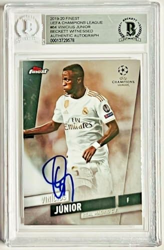 2019-20 Topps Finest UEFA CL Vinicius Jr. Signed Card #64 Beckett Witnessed - Autographed Soccer Cards