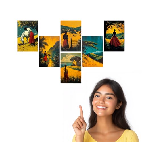 Image of SiddArtify Vintage Farmhouse Wall Art Prints Set - Equestrian Landscape Poster Decor for Living Room Bedroom - Set of 2-4x6 Inch - Board (Pack of 6) - Sticker (Pack of 6)
