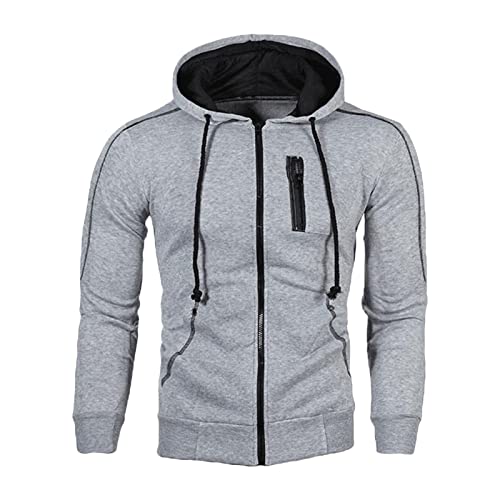 Maiyifu-GJ Men's Full Zip Casual Hoodies Long Sleeve Fleece Sports Hoodie Lightweight Hooded Sweatshirts with Zip Pockets (Light Grey,X-Large)
