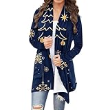 Women Christmas Cardigan Xmas Tree Plaid Shirt Knitting Long Sleeve Open Front Outwear Holiday Knitted Sweaters Coat