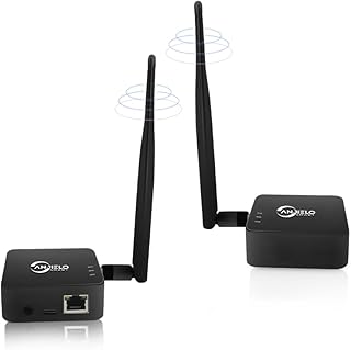 Puente inalámbrico de 2,4 GHz punto a punto para exteriores WiFi (alcance de 1 km), ideal para conexiones PtP/PtMP con antena de alto beneficio, adaptador tipo C, 2 puertos RJ45 Ethernet (2 unidades