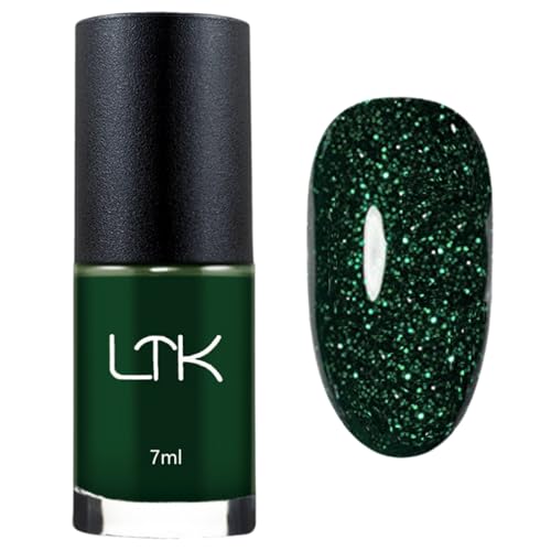 Glitter Nail Polish - Green Nail Polish - Reflective Glitter nail Varnish - Sparkle Dark Green nail polish - Sparkle Quick Dry nail Varnish No UV Lamp- Long Lasting nail varnish For Nails Art Manicure