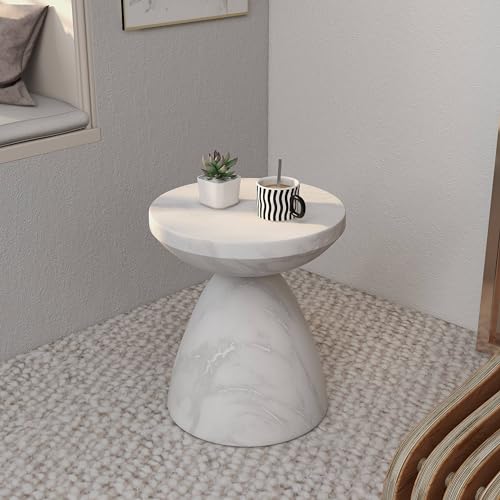 LeisureMod Modern Side Lightweight Fiberstone Top 20” Round Accent Table and Hourglass Pedestal Base for Outdoor, Home, Living Room Dune Series in Marble White by LeisureMod - Image 3