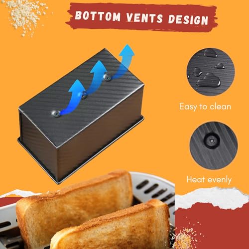 OlBuWa 1lb (450g) Loaf Tin with Lid - Non-Stick Steel Sandwich Bread Pan for Baking Perfect Cakes and Toast, Black - Image 5