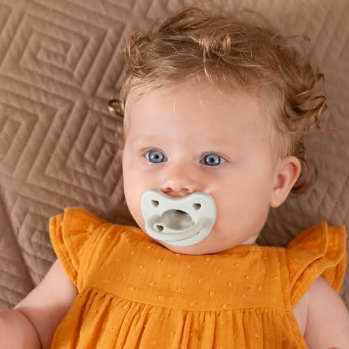 Image of Chicco PhysioForma Luxe Orthodontic Pacifier for Babies 0-6 Months, One-Piece 100% Soft Silicone, Supports Breathing, Textured Shield & Handle, Included Sterilizing Case, BPA Free, 2-Pack, Mint