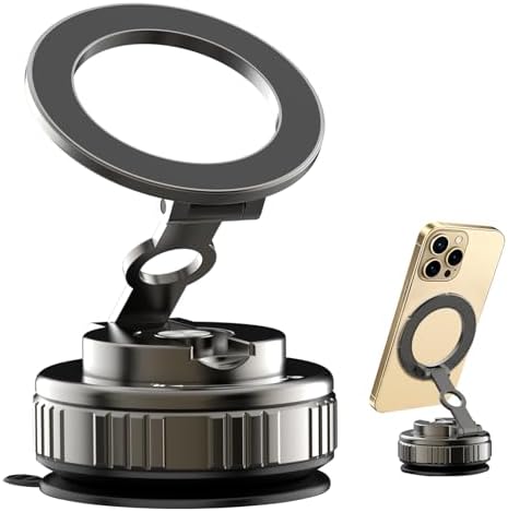 Kairiyard Vacuum Magnetic Phone Holders for Your Car, 360 Adjustable Foldable Strongest Magnet Suction Cup Car Cell Phone Holder Mount Stand Compatible with MagSafe iPhone All Smartphones