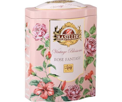 Basilur Vintage Blossoms Rose Fantasy Ceylon Green Tea with Hibiscus and Rose - 100g Loose Leaf - Premium Ceylon Green Tea, Floral and Antioxidant-Rich