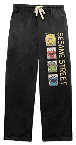Sesame Street Colorful Characters and Logo Adult Men's Black Graphic Sleep Pajama Pants