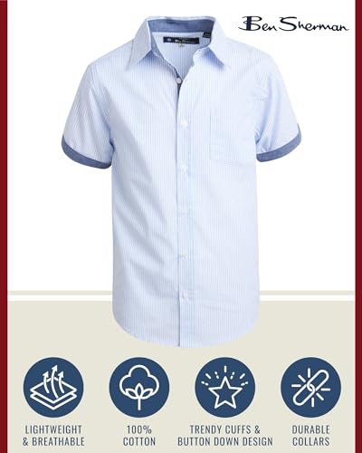 Ben Sherman Boys' Short Sleeve Button Down Shirt - 2 Pack 100% Cotton Breathable Woven Dress Shirts for Boys (Sizes: 8-18)2