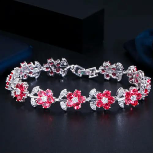 Dark Blue CZ Flower Leaf Tennis Chain Link Bracelet Fashion Silver Plated Gift