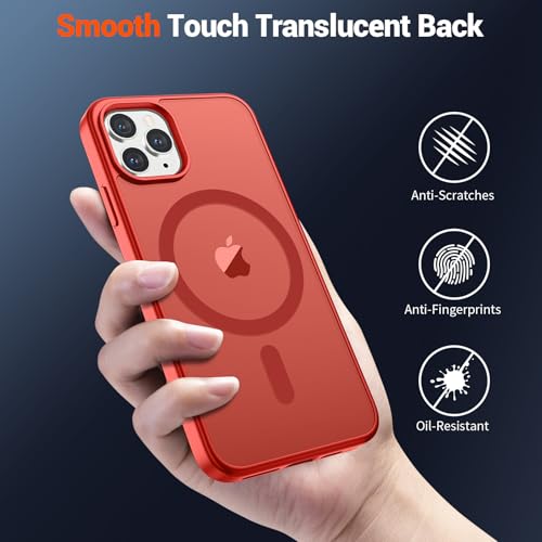 Image of SUPFINE Magnetic for iPhone 11 Pro Max Case Red | (Compatible with MagSafe)(Military Grade Drop Protection)Shockproof Translucent Matte Phone Cover