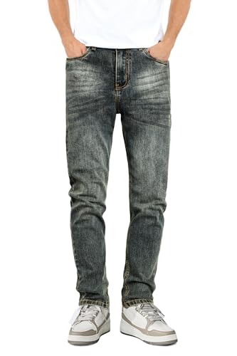 Mens Slim Fit Jeans Stretch Denim Pants for Men Tapered Leg Grey 33x30 - Main Image