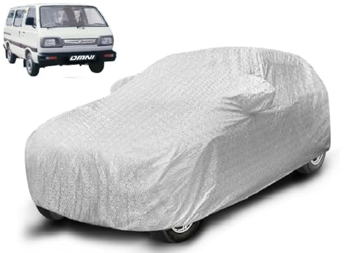 Image of Auto Hub Waterproof Car Cover Compatible with Maruti Omni with Mirror Pocket, Soft Cotton Lining, Omni Car Cover Waterproof - Metallic Silver