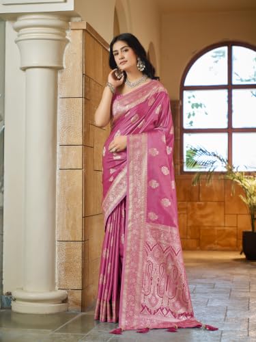 MANOHARI baby pink zari woven silk saree – image 2