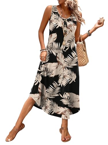 Image of WIHOLL Summer Dresses for Women 2026 Button Front Sleeveless Casual Midi Dress Beach Vacation Sundresses with Pockets