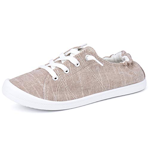 JENN ARDOR Women’s Low Top Canvas Slip On Sneaker Comfort Casual Shoes Walking Flats Taupe