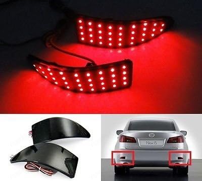 LEDIN Black Smoked Bumper Reflector LED Tail Brake Stop Light Compatible With 06-13 Lexus IS250 IS350