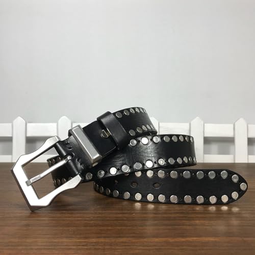 Mens Leather Belt, Adjustable Studded Pin Buckle Punk Belt for Men with Stainless Steel Buckle3