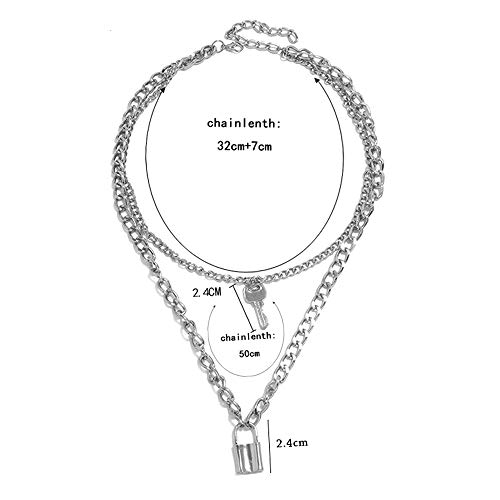 Mjartoria Layered Necklaces For Women Trendy Retro Lock Key Pendant Silver Chain Necklaces Dainty Chunky Link Chain Choker Necklaces For Girls Jewelry Birthday Gifts #TOP2