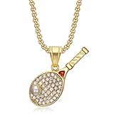 NEGS Collar de acero inoxidable chapado en oro de 18 quilates con colgante de raqueta de tenis, estrella deportiva, para hombres y mujeres, cadena de 24 pulgadas, regalo para los amantes del tenis