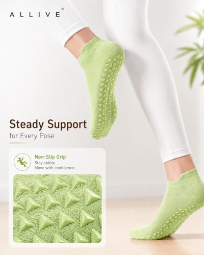 ALLIVE Pilates Grip Socks Women, 6 Pairs Bamboo Fiber Soft Breathable Barre Socks for Yoga Studio Training and Balance Practice, Comfortable Wear for Reformer or Mat Work — view 5