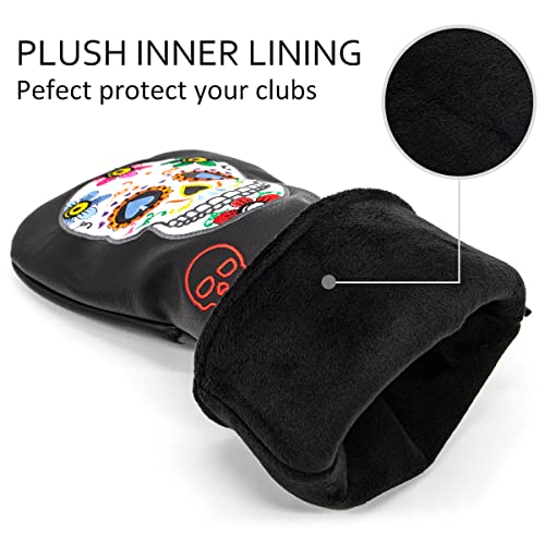 Montela Golf Schlägerhaube, Bunte Skelett-Golfschlägerabdeckungen, Fairway-Holz-Kopfhaube, Hybrid-Schlägerhaube, Leder, 3 Holzschlägerhauben für Scotty Cameron, Taylormade Titleist Odyssey