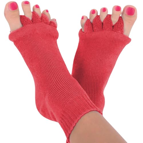 Image of Foot Alignment Socks I Cotton Finger Toe Separator I Easing Bunion Hammertoe and Arthritis Pain Relief I Improving Posture & Increasing Flexibility I Free Size for Men & Women (Maroon)