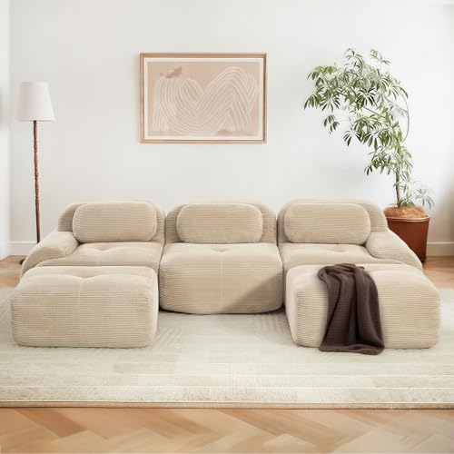 SoarFlash Modernes modulares Sofa, Kordtstoff-Oberfläche, Tiefe Sitzfläche + breite Armlehnen, werkfertig, 3-Sitzer U-Sofa, Beige SoarFlash Modernes modulares Sofa, Kordtstoff-Oberfläche, Tiefe Sitzfläche + breite Armlehnen, werkfertig, 3-Sitzer U-Sofa, Beige
