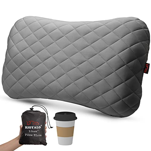 Rioyalo X-Foam Inflatable Camping Pillow Eluxe With Removable Foaming Cover | Comfortable, Washable Ultralight Portable Neck Lumbar Support | Backpacking, Hiking, Travel, Air | X-Large (Space Grey) #TOP9