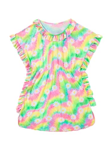 Milumia Girl's Tie Dye Floral Print Swimwear Cover Up Ruffle Trim Beach Coverups Dress