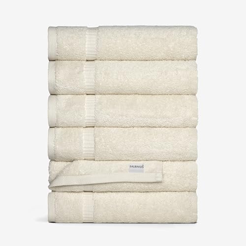 SALBAKOS 100% Turkish Cotton Hand Towel Set of 6 16x30 inch | Heirloom Quality | Hotel & Spa Collection | Ultra Soft, Super Absorbent, Long Lasting Hand Towels | Made in Turkey (Ivory, 6 Hand Towels)