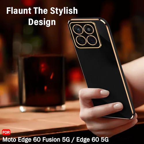 Image of TheGiftKart Luxurious Golden-Plated Back Cover Case for Motorola Moto Edge 60 Fusion 5G / Edge 60 5G | Raised Lips for Camera & Screen Protection | Shockproof Design | Stylish Back Cover (TPU, Black)