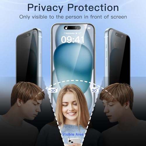 Image of Privacy Tempered Glass Design for iPhone 15 PLUS Privacy Screen Protector Full Coverage Anti-Spy Tempered Glass Film 9H Hardness Upgrade Edge Protection Easy Installation