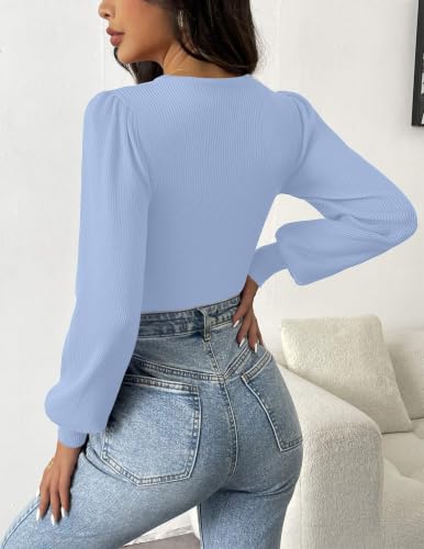 Image of Zeagoo Womens Sweaters Long Sleeve Bodysuits 2026 Fall Crewneck Puff Knit Pullover Tops