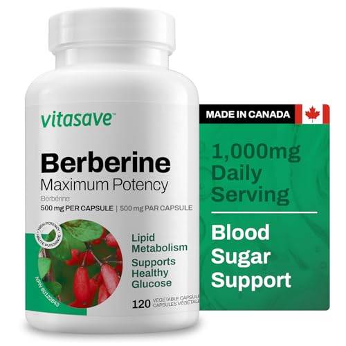 Vitasave Berberine - Ultra Potent 1000mg Daily Serving - Blood Sugar & Glucose Support - High Potency Formula with 120 Capsules