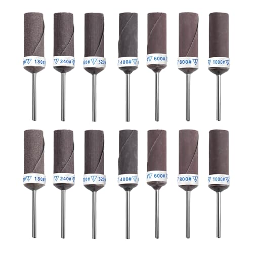 14PCS Sanding Drums for Dremel Rotary Tools Accessories, Sanding Bits Kit for Dremel Sanding Bands with 1/8 inch Shank, Sandpaper Sticks Set for Plastic Wood Metal Grinding Polishing 180-1000 Grit