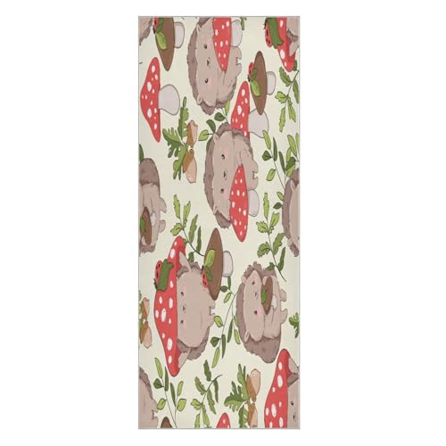 pnyoin Hedgehog and Mushrooms Yoga Towel,Hot Yoga Mat Towel with Grip Dots Sweat Absorbent Non-Slip for Hot Yoga, 24