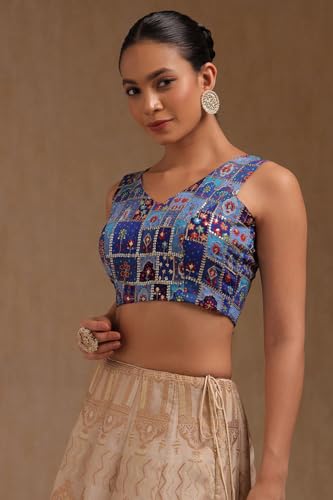 Image of Soch Womens Georgette Floral Print Padded Blouse with Zari